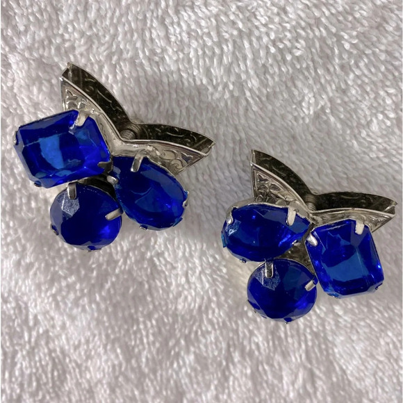 Vintage Handmade Silver Blue Bejewelled Shirt Collar Top Covers - Picture 3 of 7